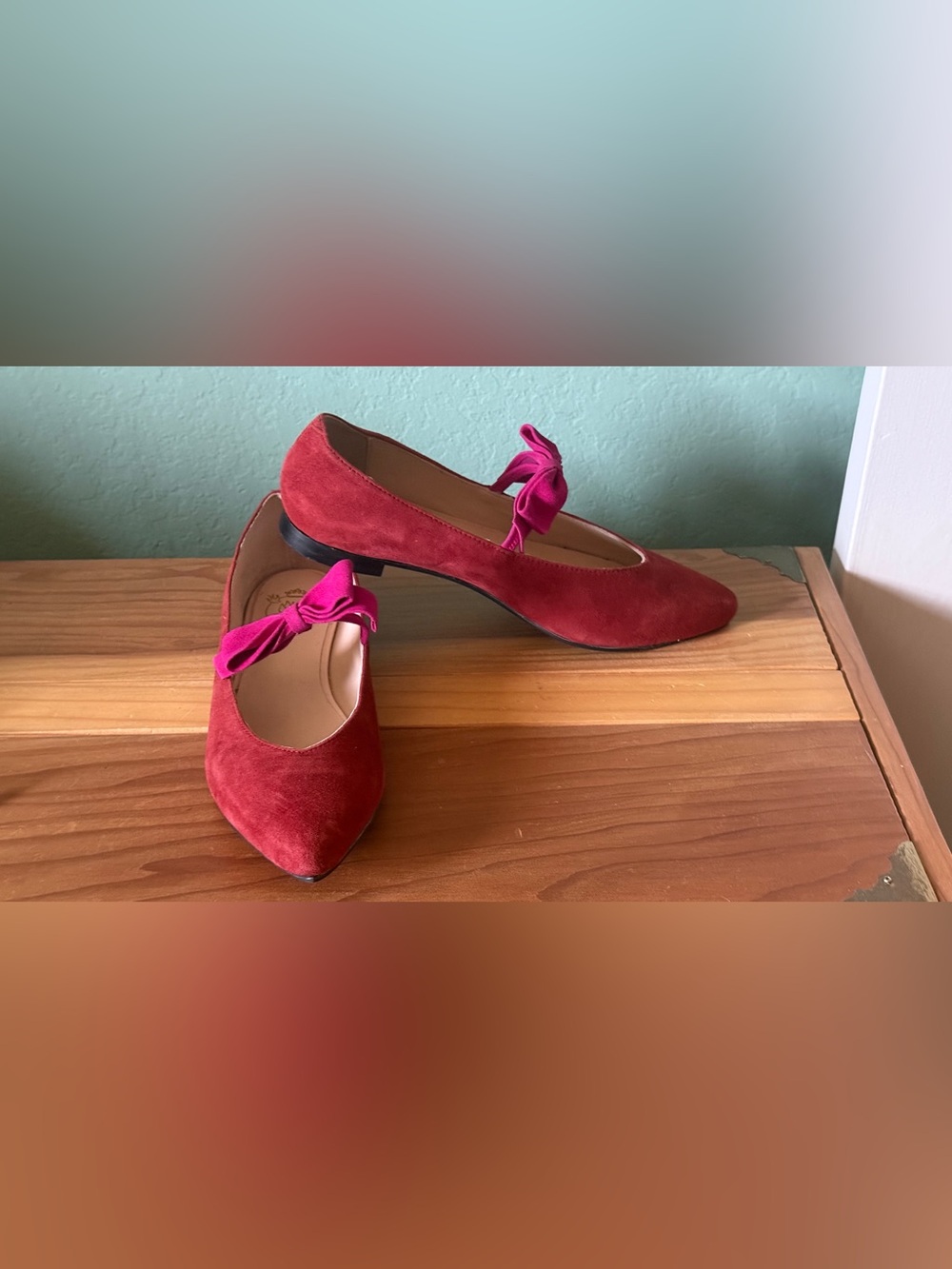 Dora Genuine Suede Leather Ballet Flats Bow Burgundy EU 39 US 8.5-9